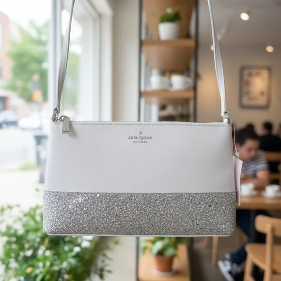 Kate Spade New York Flash Glitter Glimmer Crossbody Grey Silver (NWT) - Picture 2 of 10